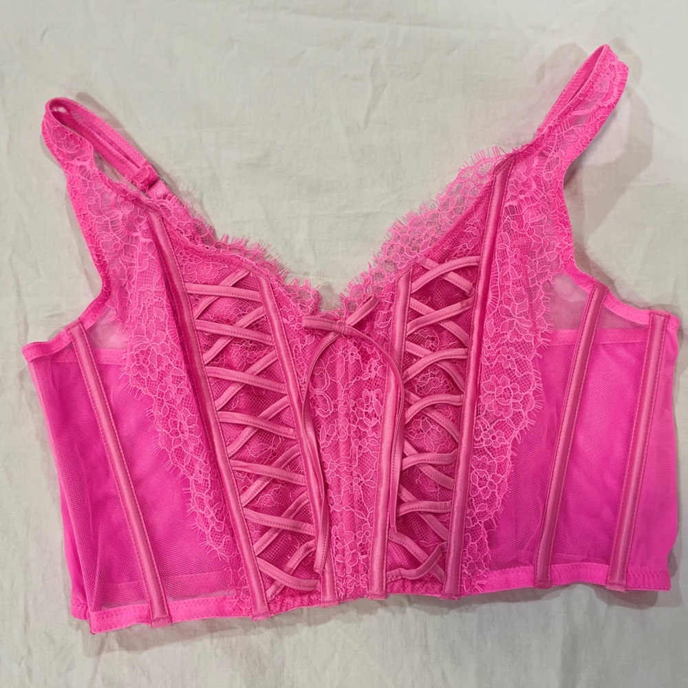 VICTORIA'S SECRET DREAM ANGELS UNLINED LACE UP CORSET BRA TOP Size L